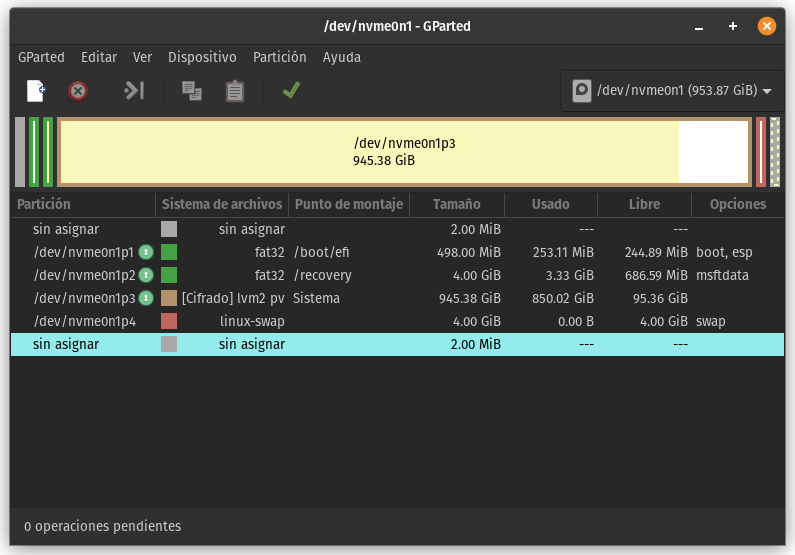 Comprobación de funcionamiento gparted