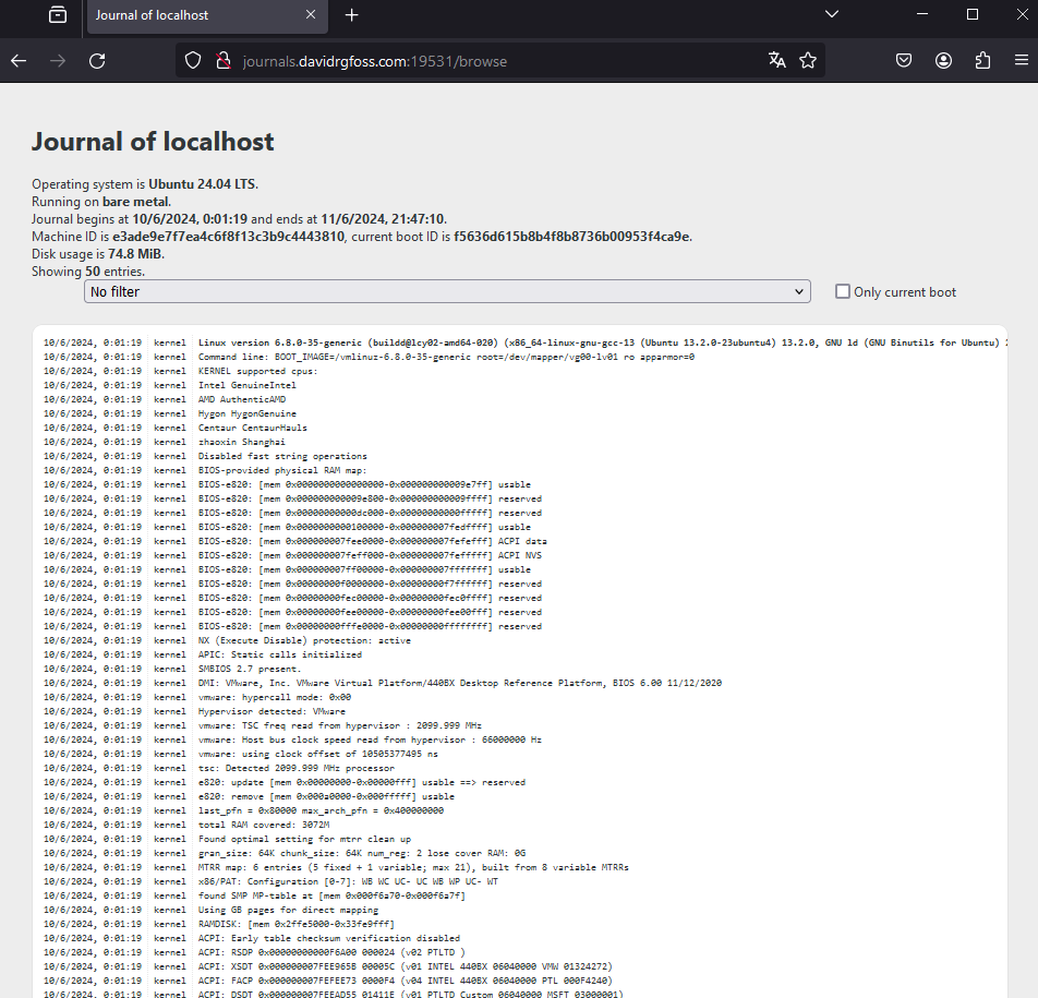 Prueba de funcionamiento journalctl